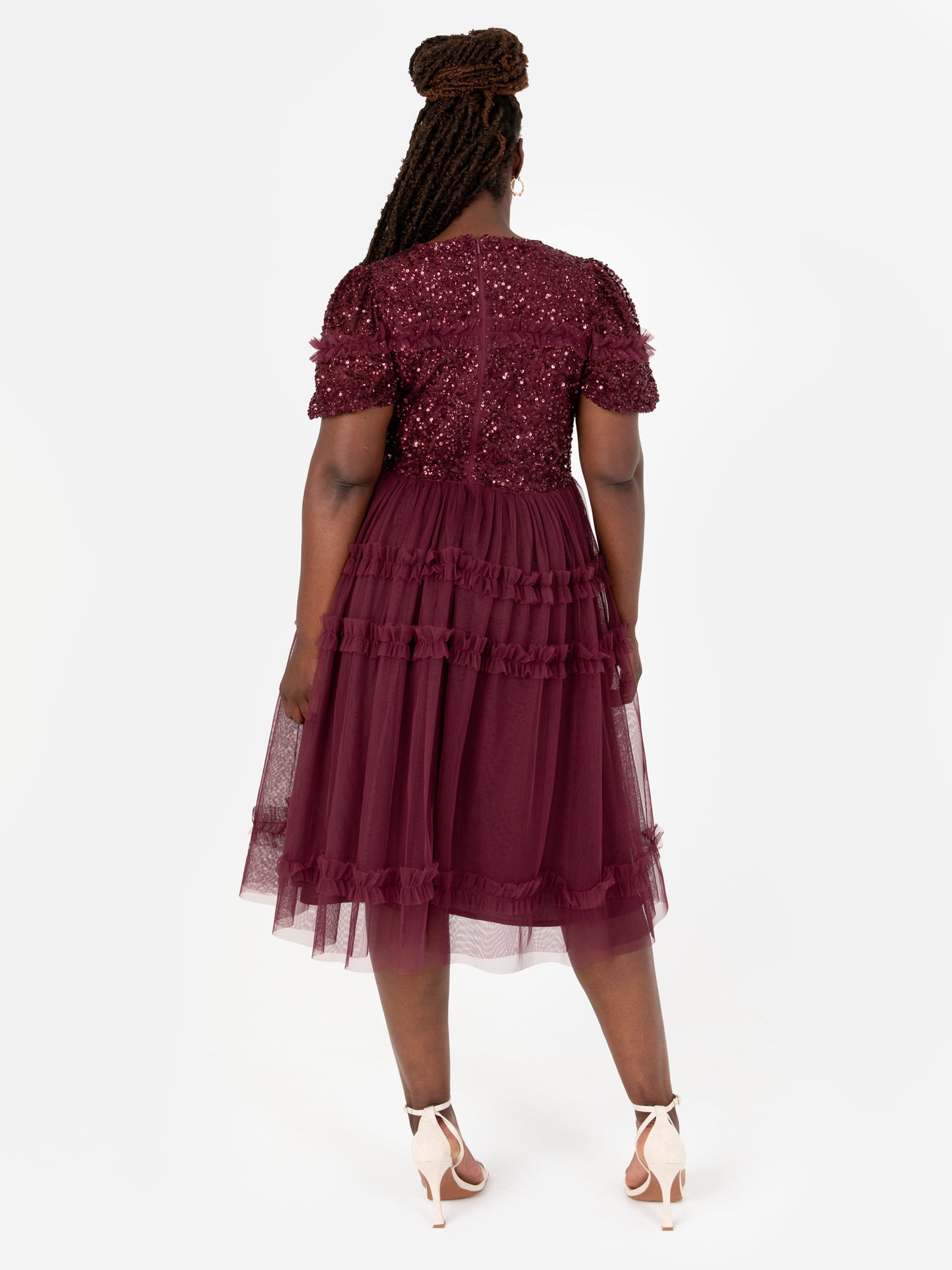 Maya Red Embellished Short Sleeve Midi Dress