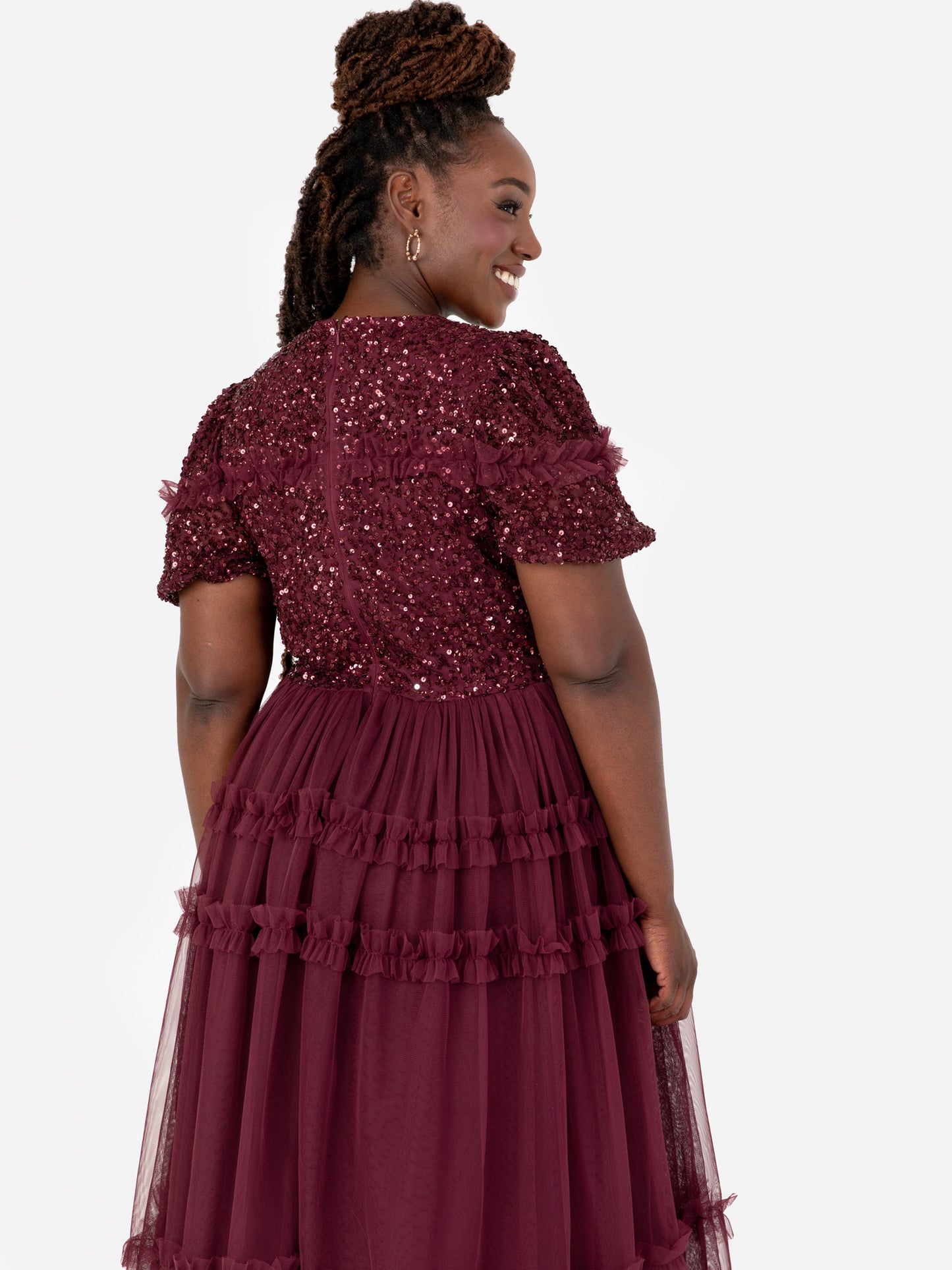 Maya Red Embellished Short Sleeve Midi Dress