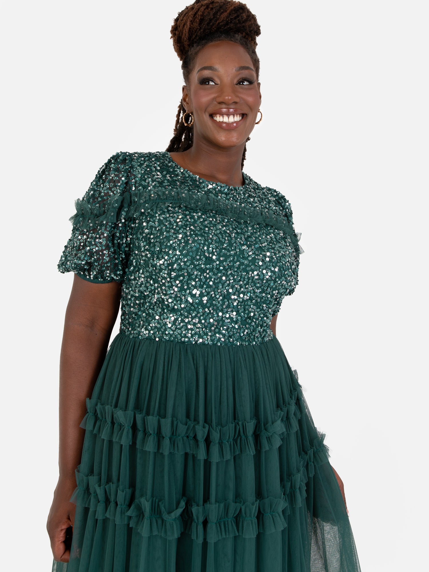 Maya Emerald Green Embellished Short Sleeve Midi Dress Maya Deluxe Maya Emerald Green Embellished Short Sleeve Midi Dress Maya Deluxe