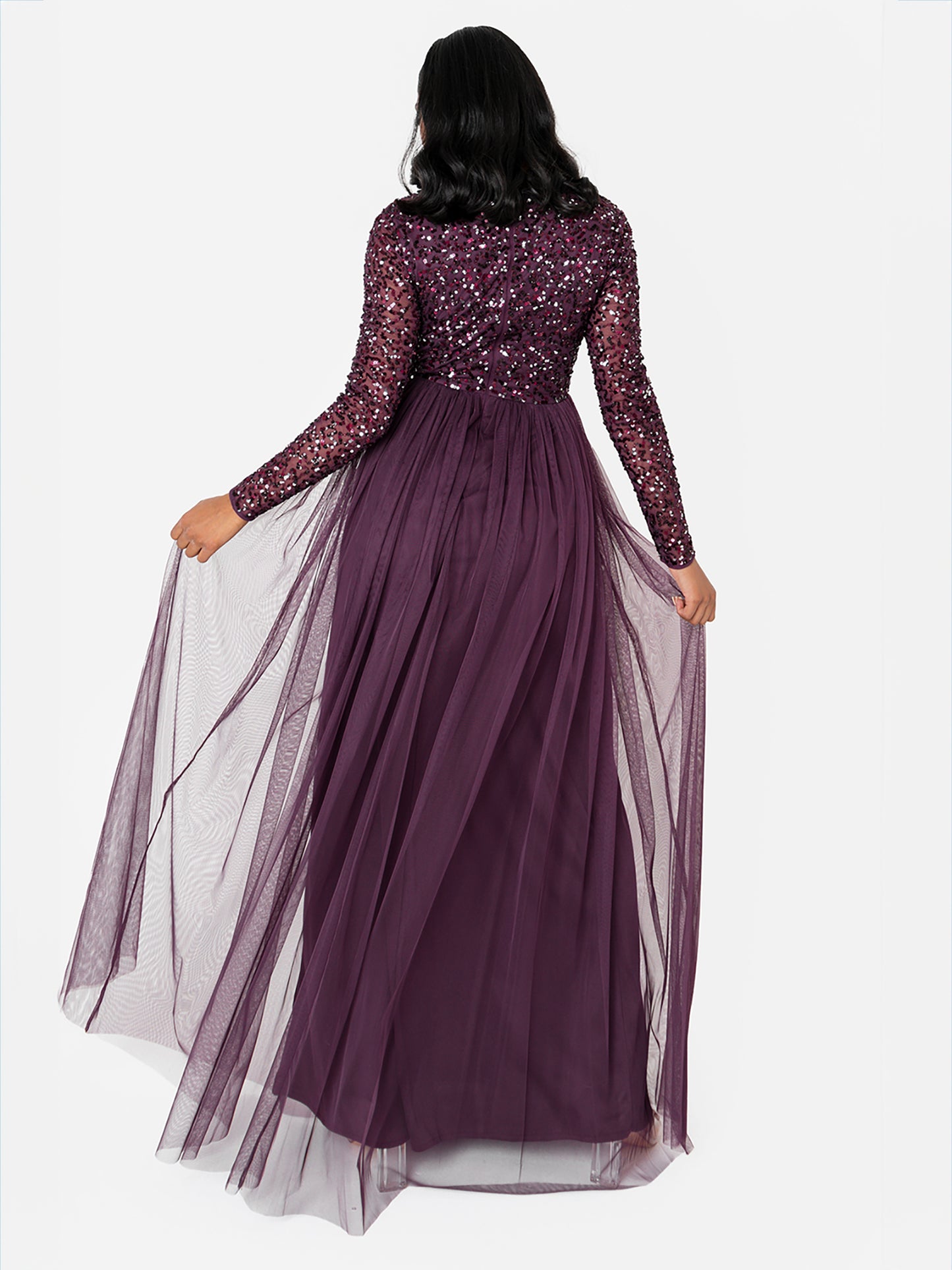 Maya Berry Embellished Long Sleeve Maxi Dress