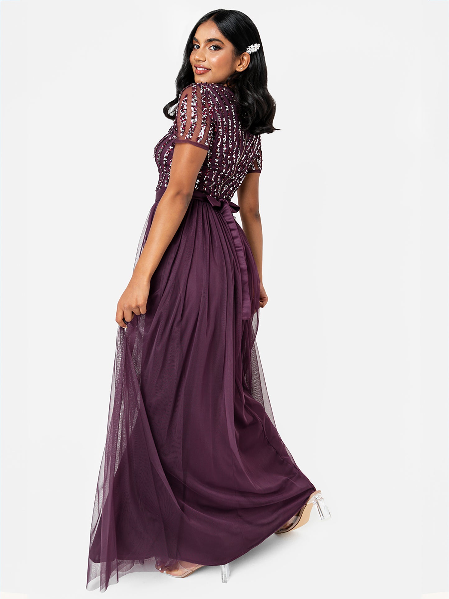 Maya Berry Stripe Embellished Maxi Dress With Sash Belt