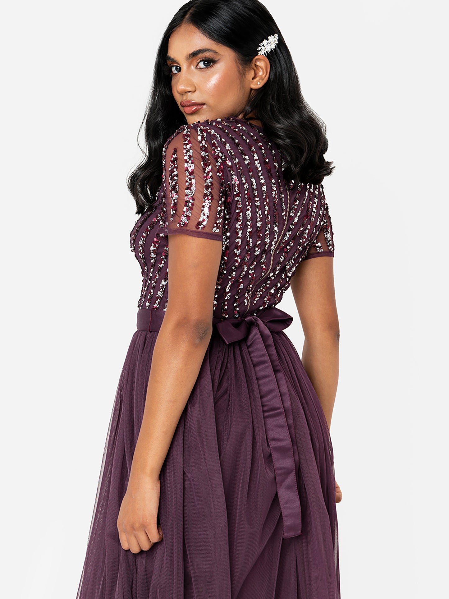 Maya Berry Stripe Embellished Maxi Dress With Sash Belt