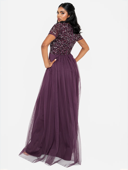 Maya Berry V Neckline Embellished Maxi Dress