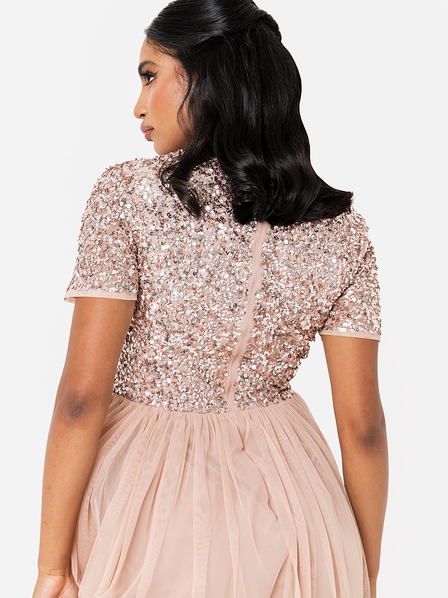 Maya Taupe Blush V Neckline Embellished Maxi Dress