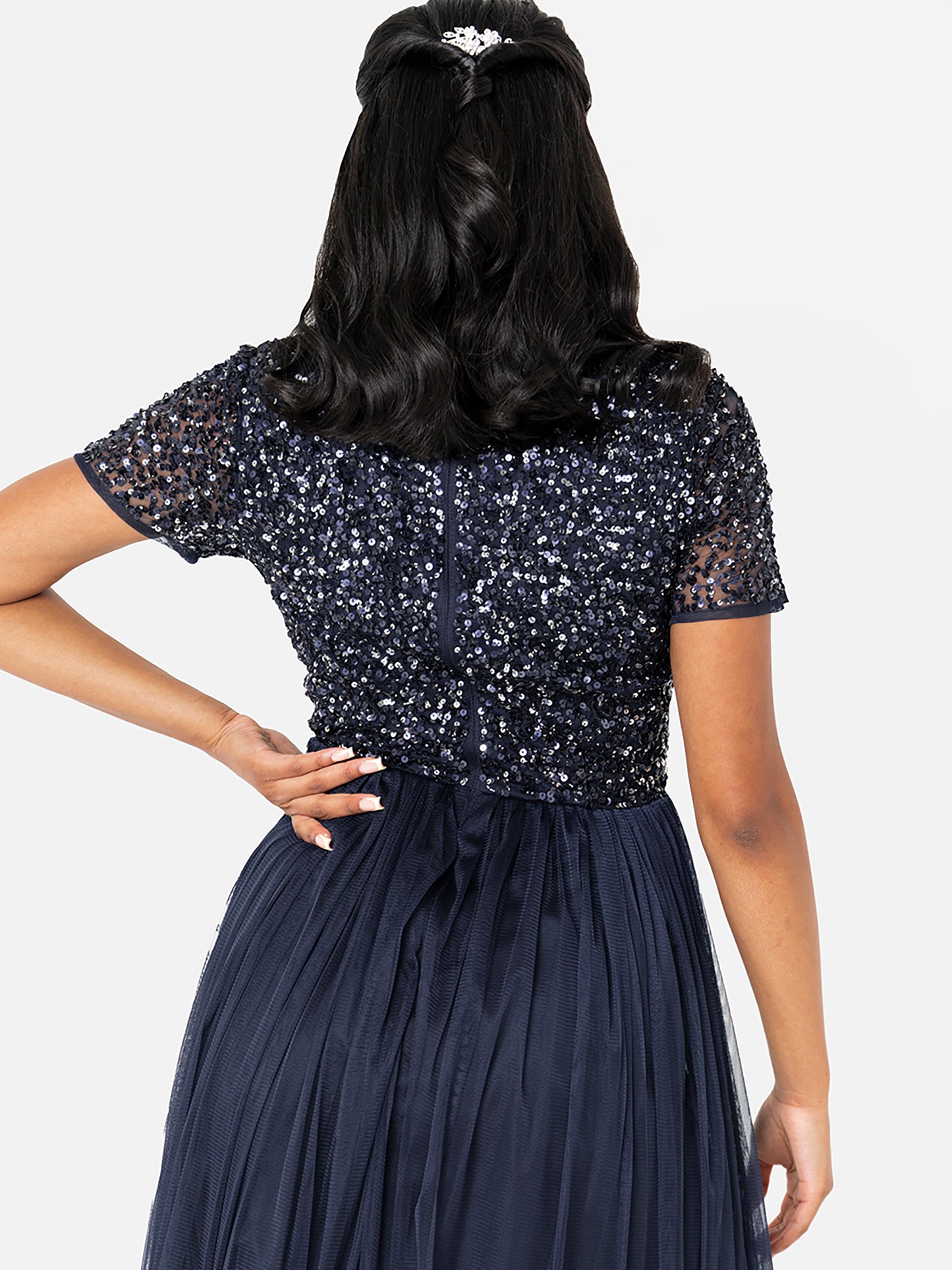 Maya Navy V Neckline Embellished Maxi Dress