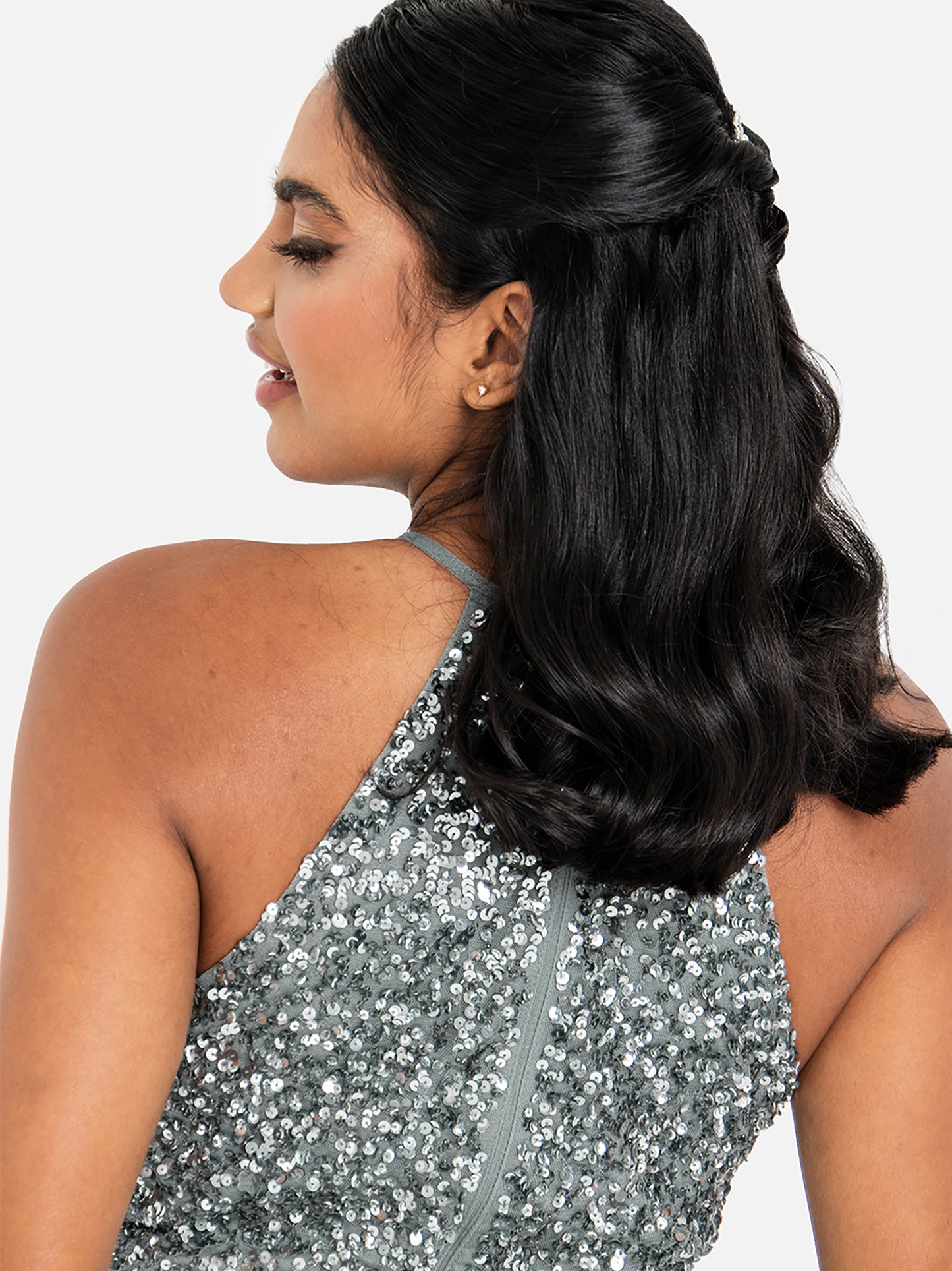 Maya Misty Green Embellished Halter Neck Maxi Dress