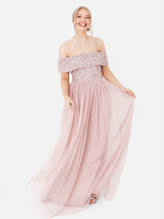 Maya Frosted Pink Bardot Embellished Maxi Dress
