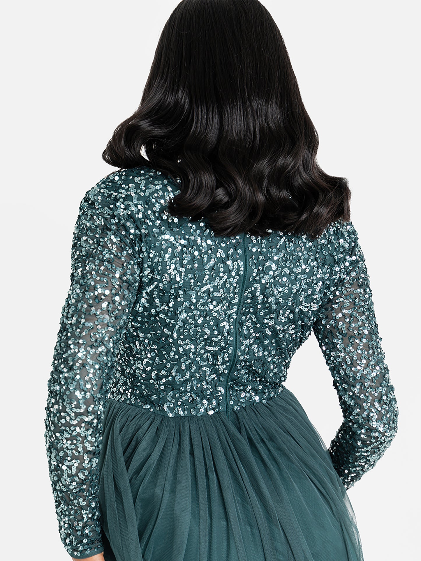 Maya Emerald Green V Neck Embellished Long Sleeve Maxi Dress