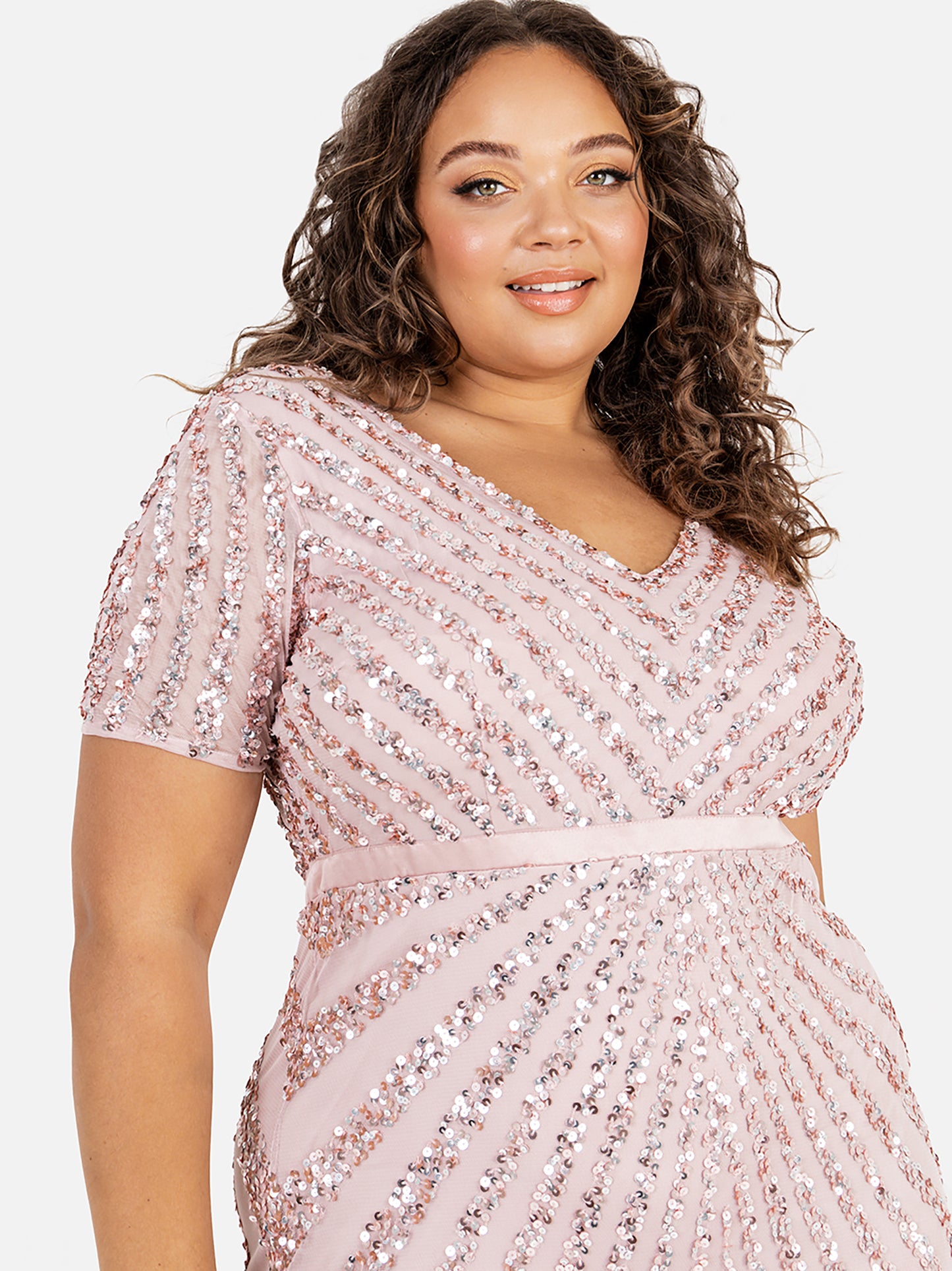 Maya Frosted Pink Short Sleeve Stripe Embellished Maxi Dress