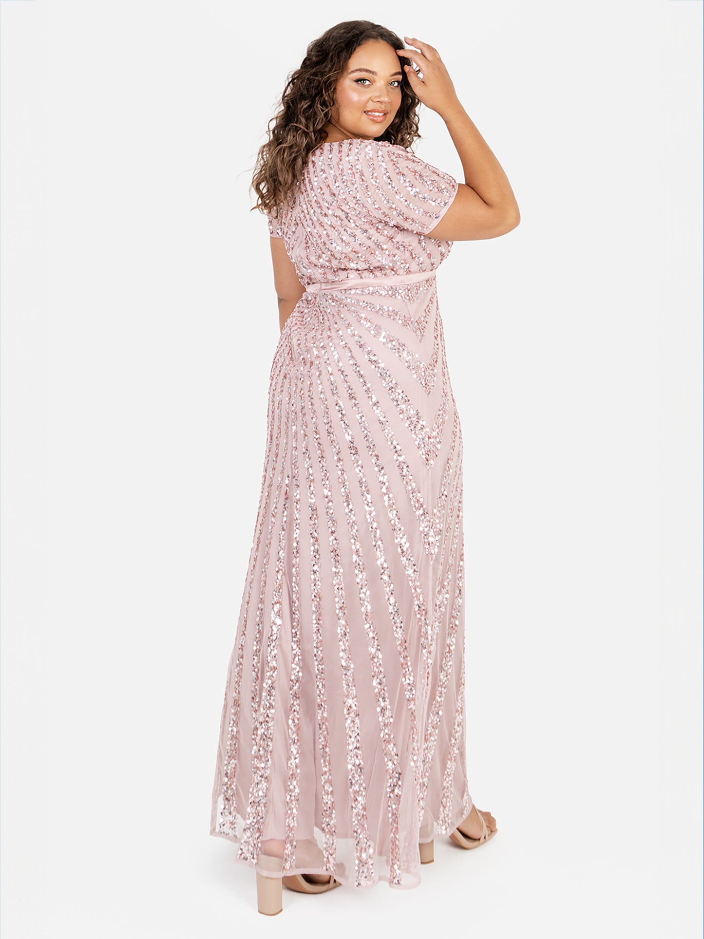 Maya Frosted Pink Short Sleeve Stripe Embellished Maxi Dress