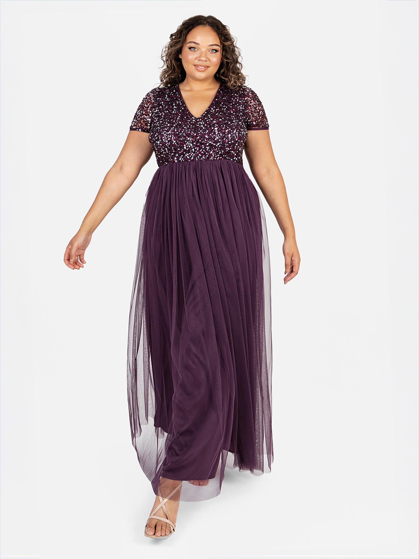Maya Berry V Neckline Embellished Maxi Dress