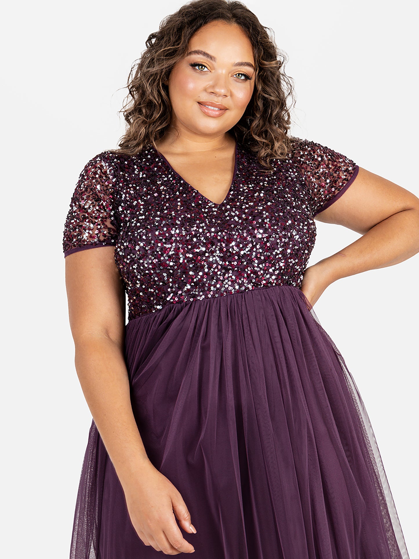 Maya Berry V Neckline Embellished Maxi Dress