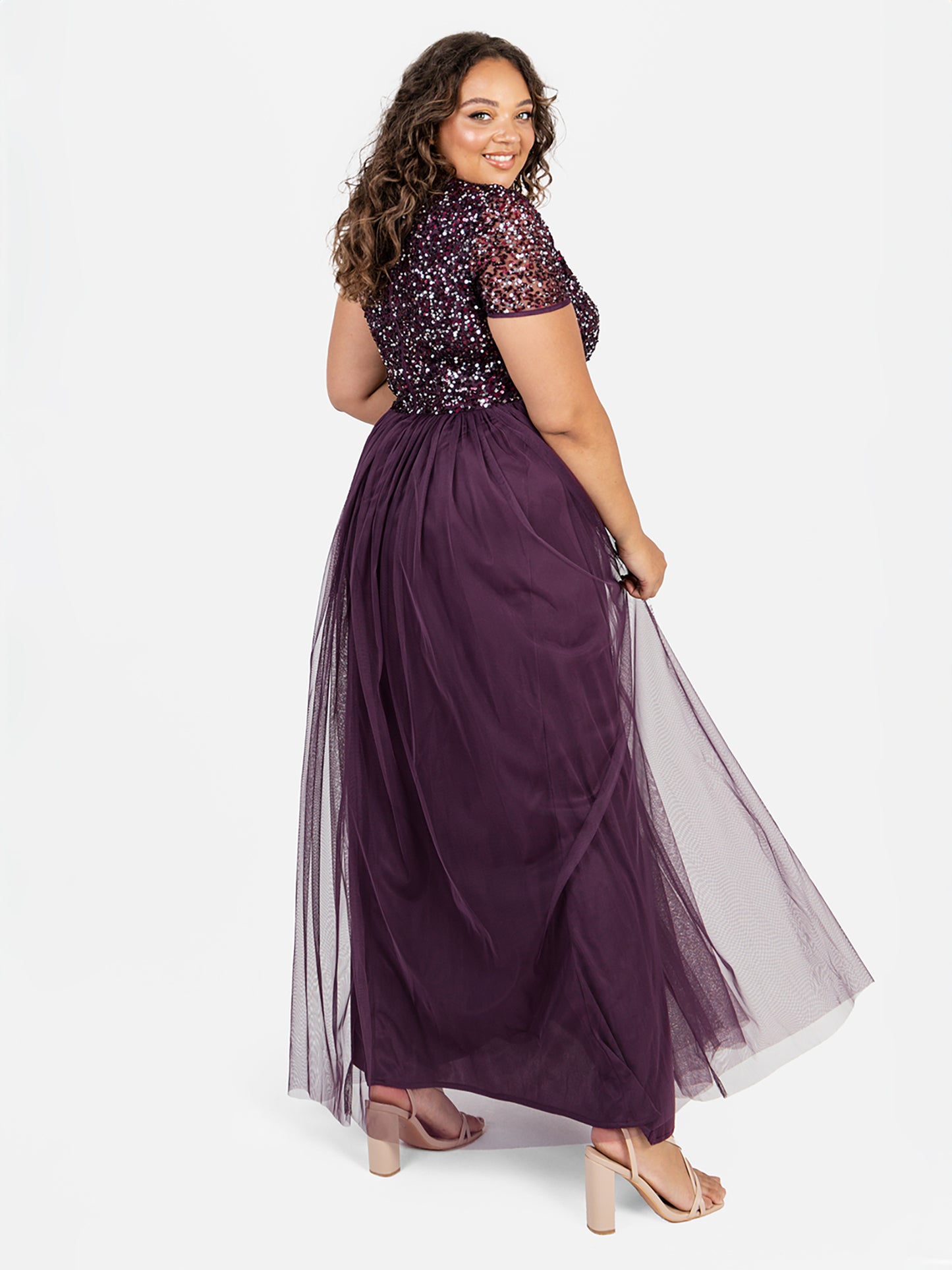 Maya Berry V Neckline Embellished Maxi Dress