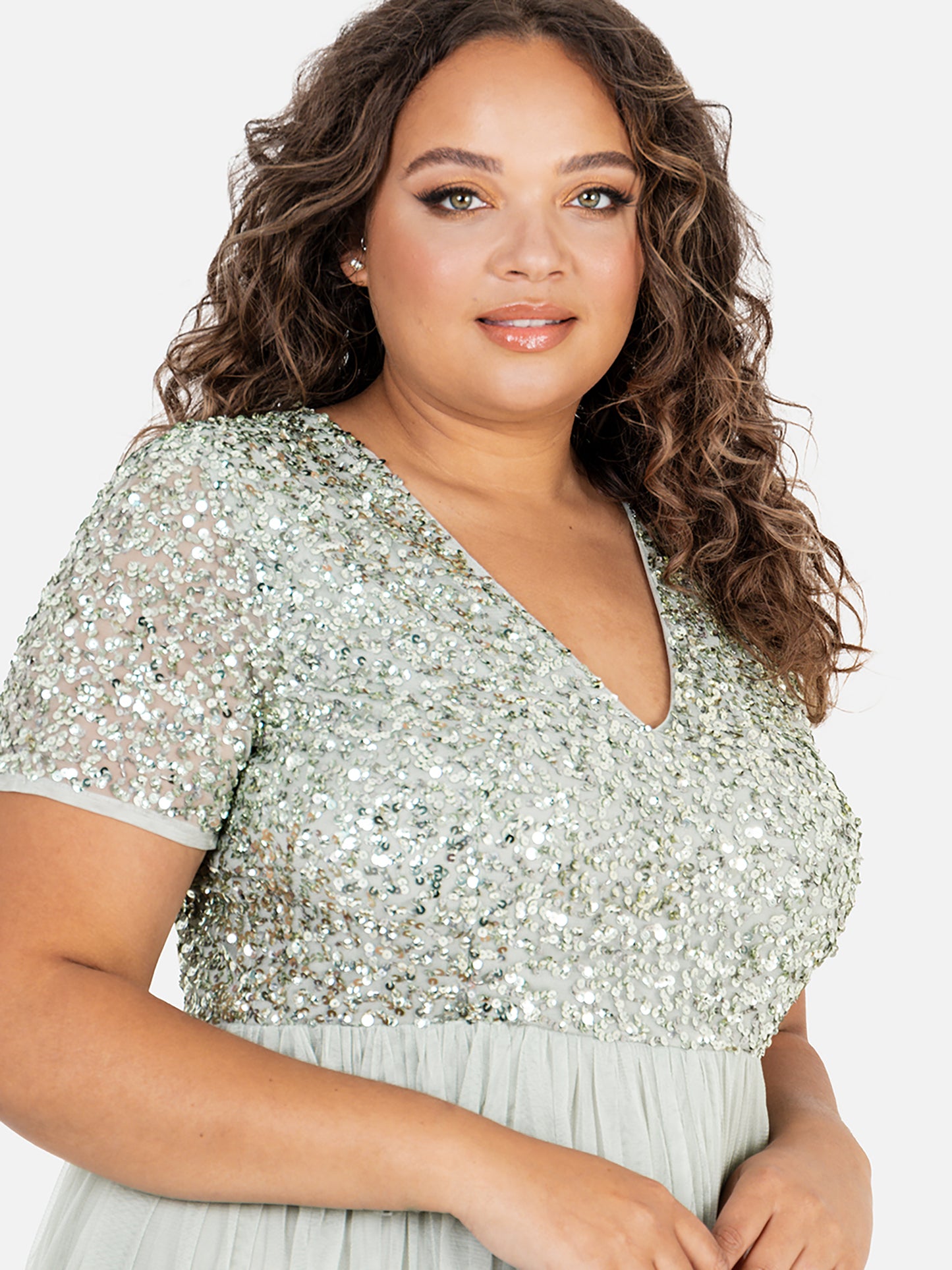 Maya Sage Green V Neckline Embellished Maxi Dress