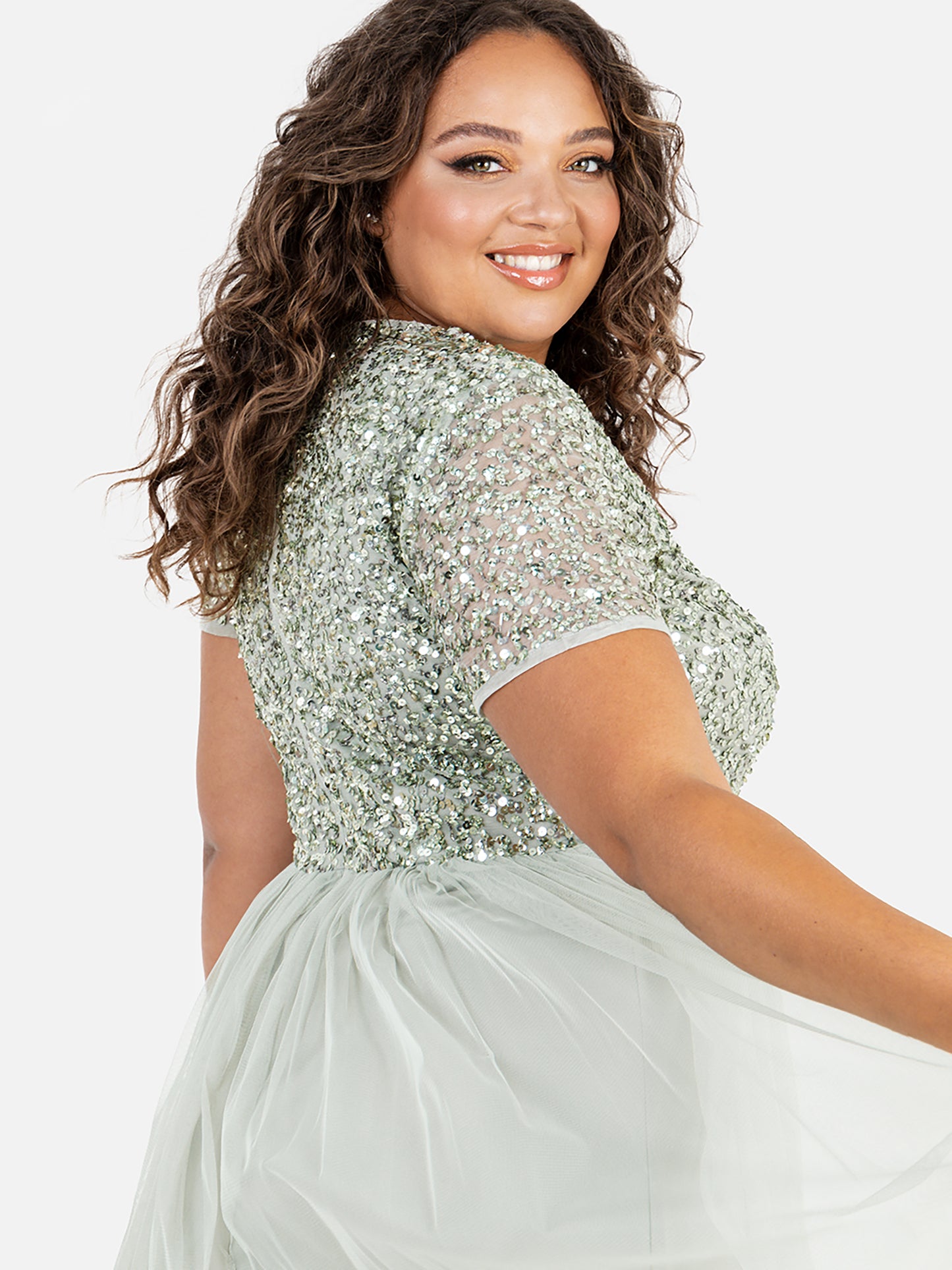 Maya Sage Green V Neckline Embellished Maxi Dress