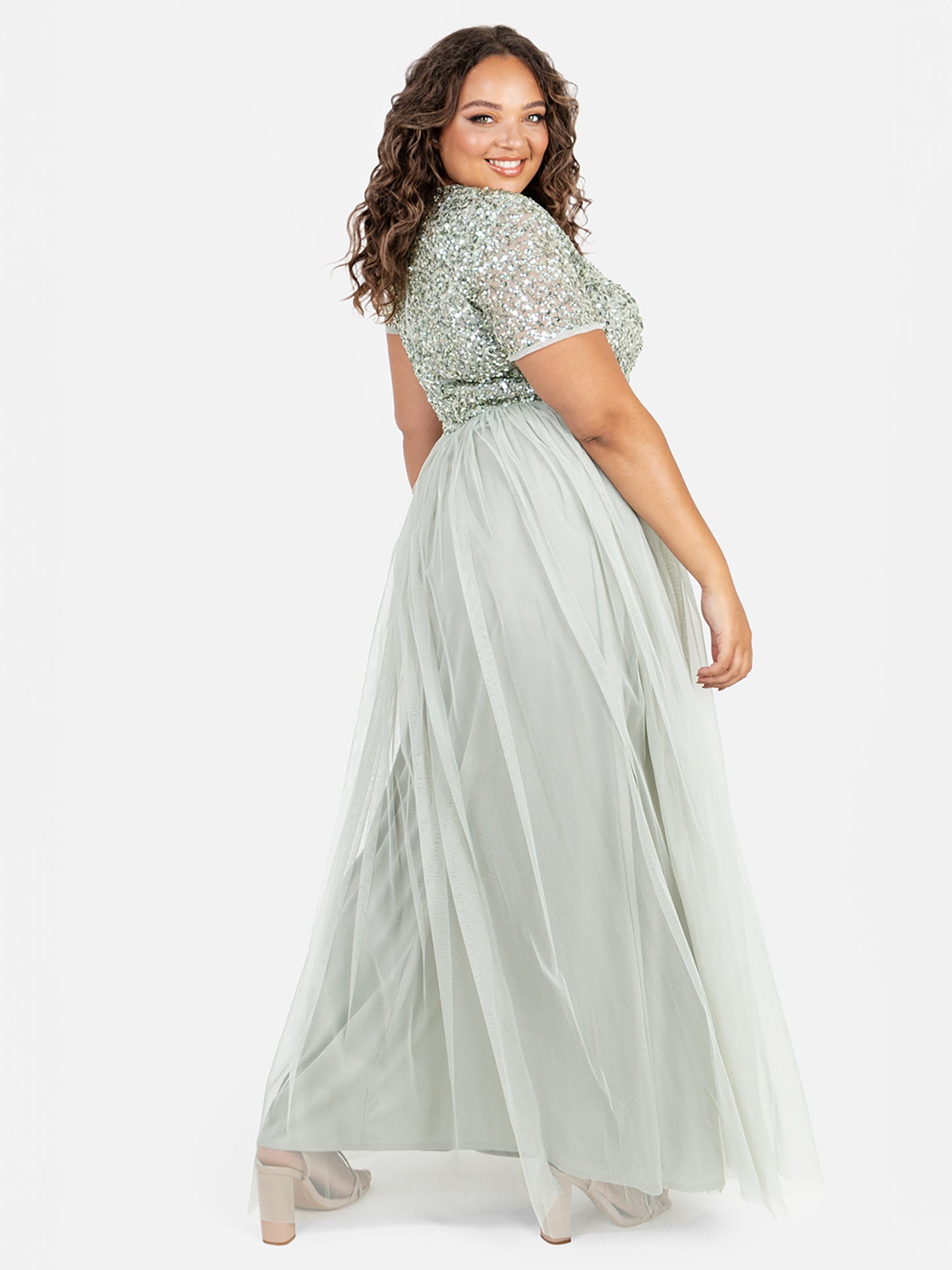 Maya Sage Green V Neckline Embellished Maxi Dress