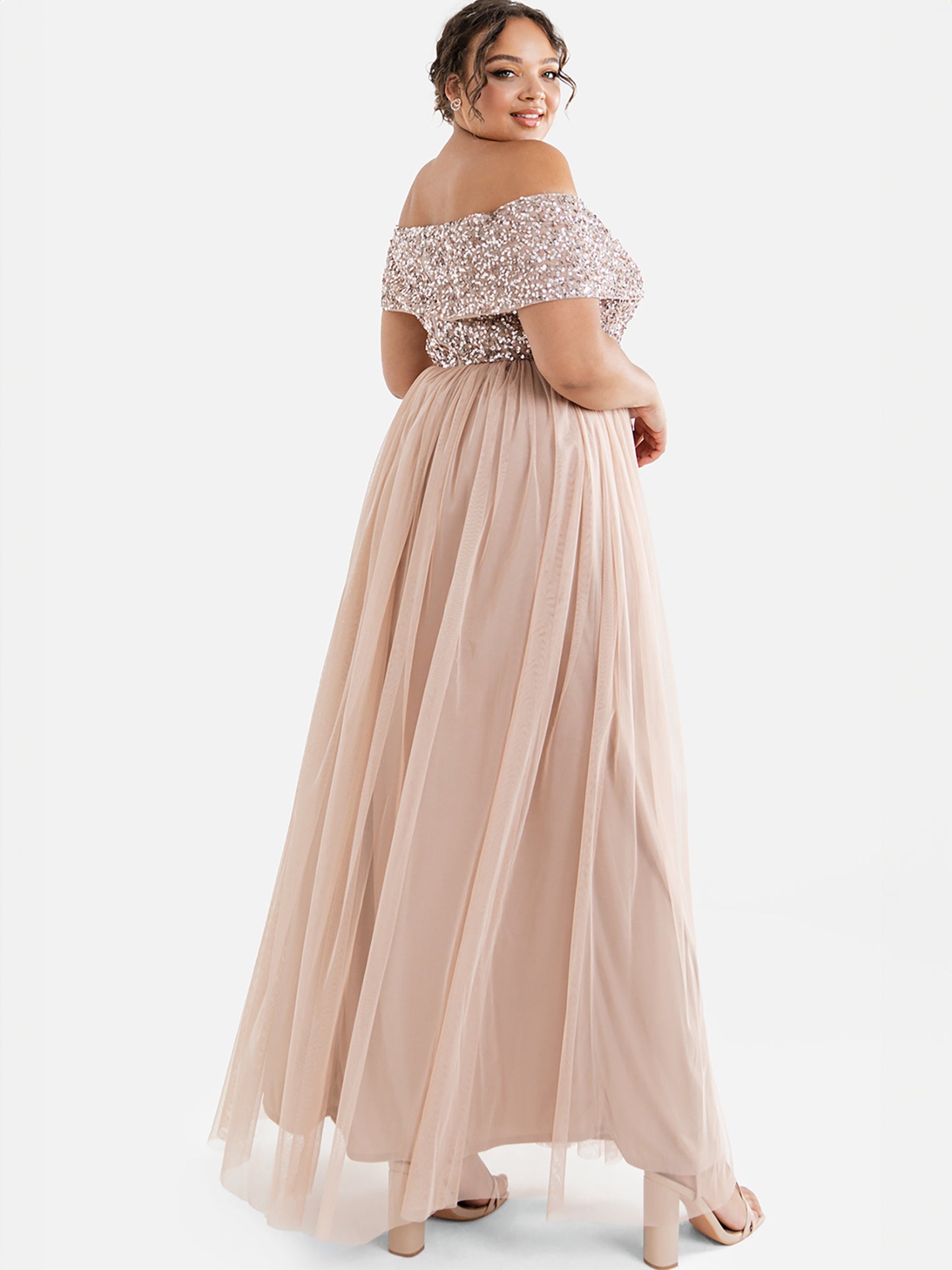 Maya Taupe Blush Bardot Embellished Maxi Dress