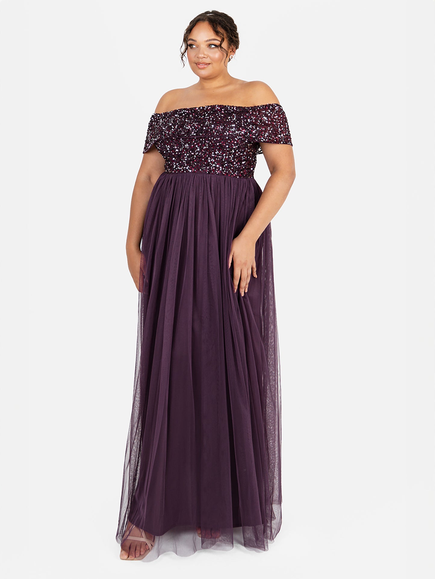 Maya Berry Bardot Embellished Maxi Dress