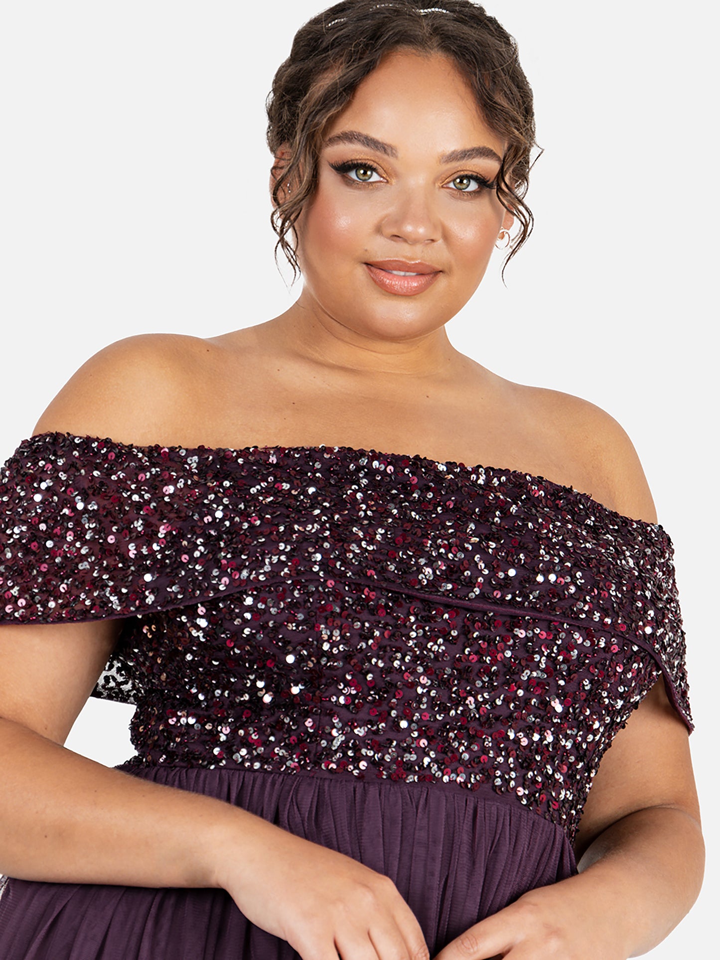 Maya Berry Bardot Embellished Maxi Dress