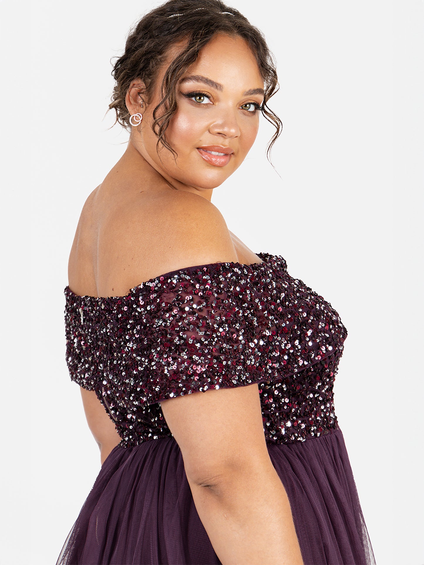 Maya Berry Bardot Embellished Maxi Dress