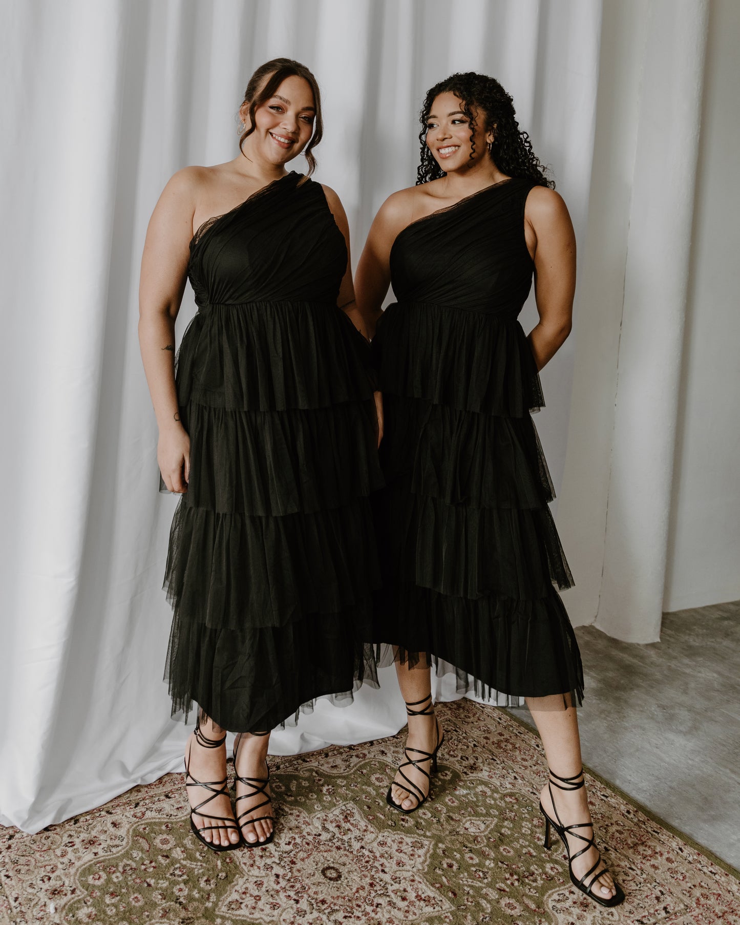 Anaya With Love Recycled Black One Shoulder Tiered Midi Dress