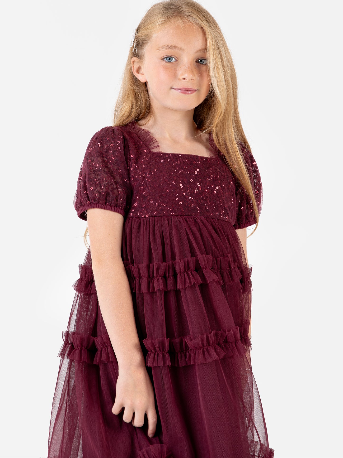 Mini Maya Red Square Neck Embellished Midi Dress