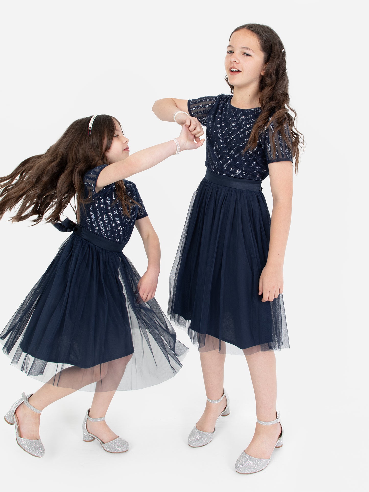 Mini Maya Navy Stripe Embellished Midi Dress With Bow