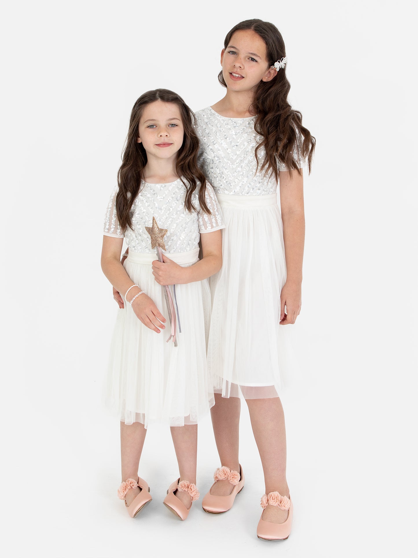 Mini Maya Ivory Stripe Embellished Midi Dress With Bow