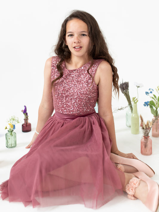 Mini Maya Desert Rose Delicate Sequin Midi Dress With Bow