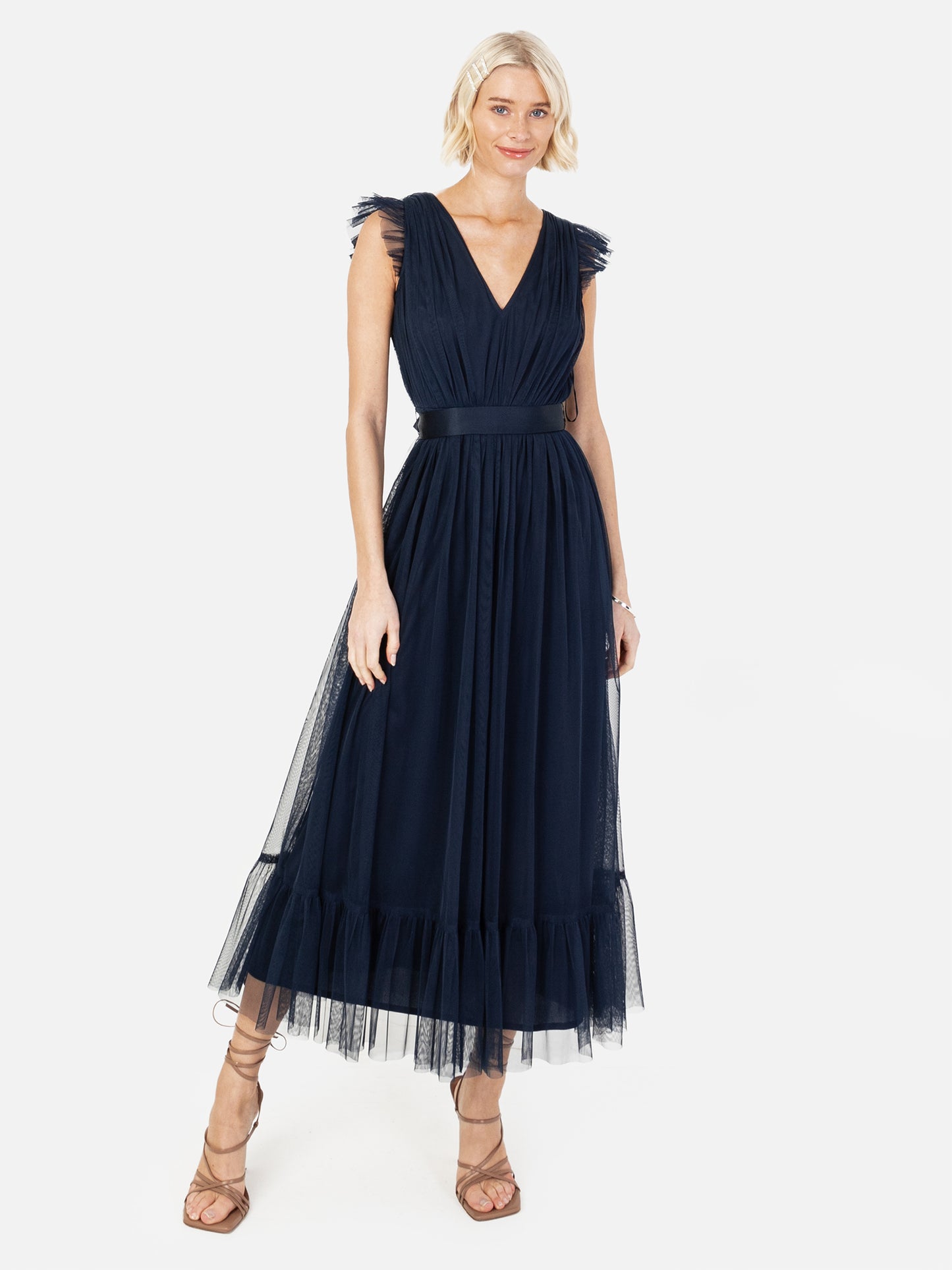 Anaya With Love Recycled Navy Midaxi Dress with Sash Belt
