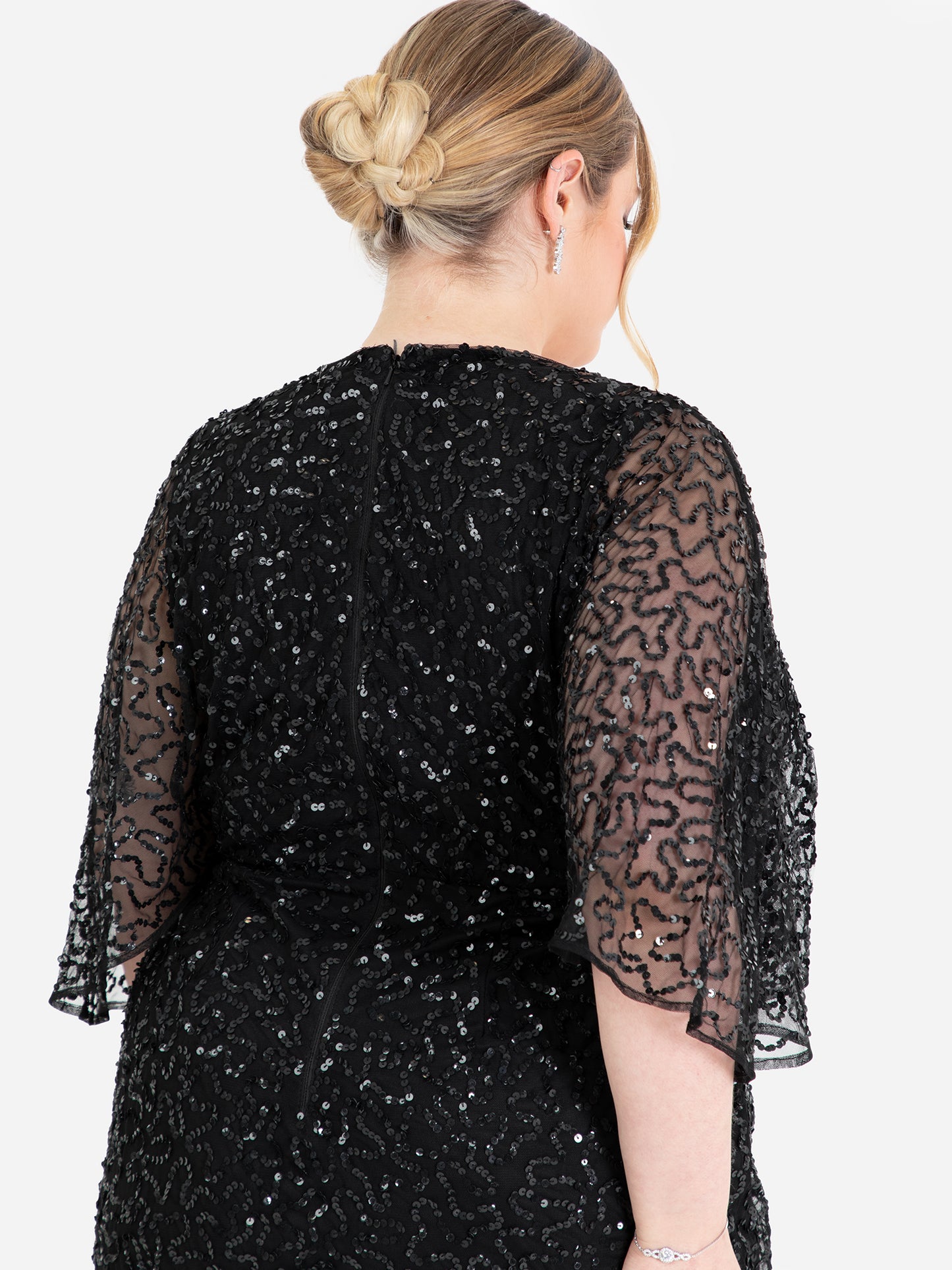 Maya Black Fully Embellished Faux Wrap Midi Dress