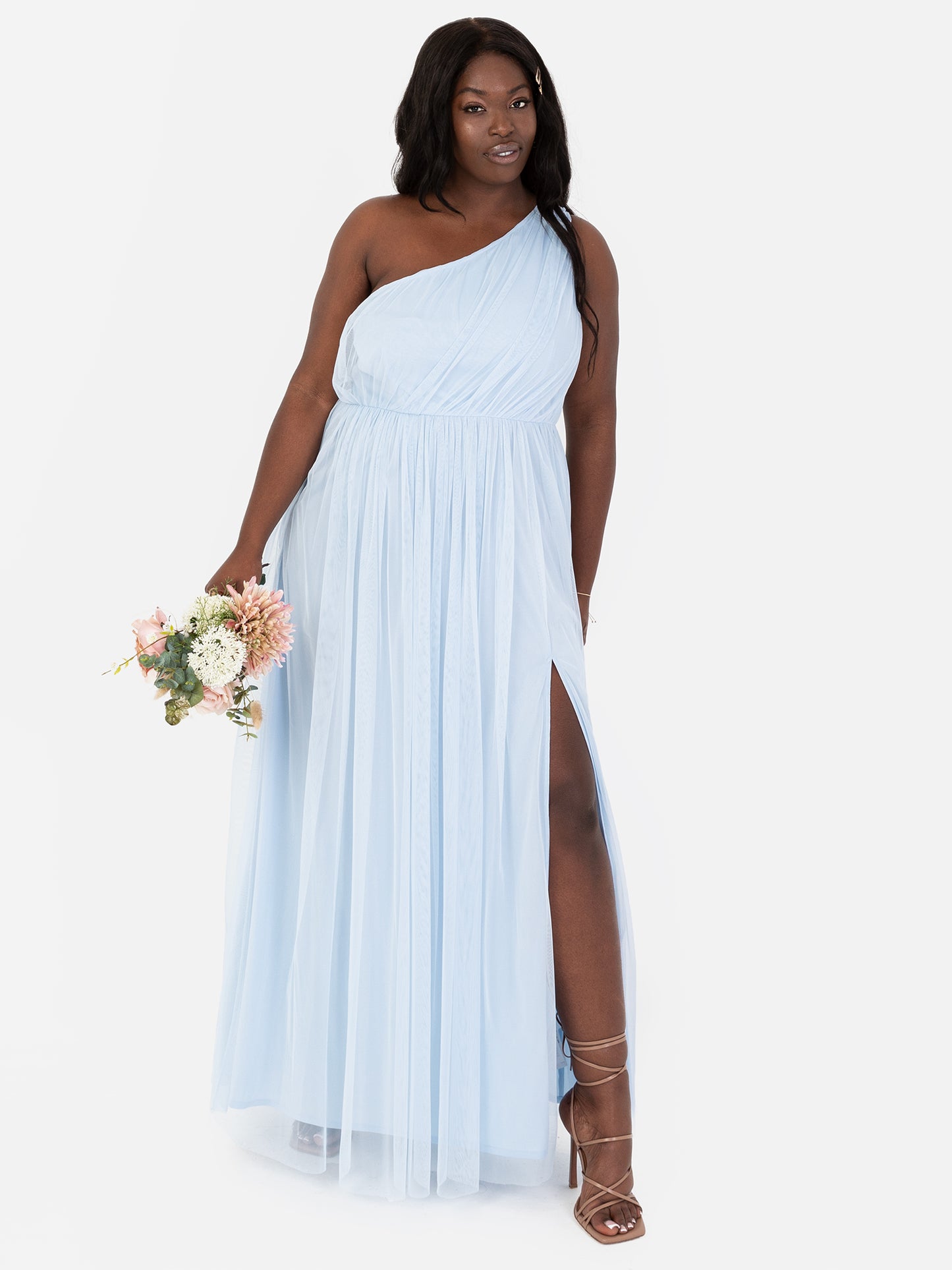 Anaya With Love Recycled Light Blue One Shoulder Maxi Dress
