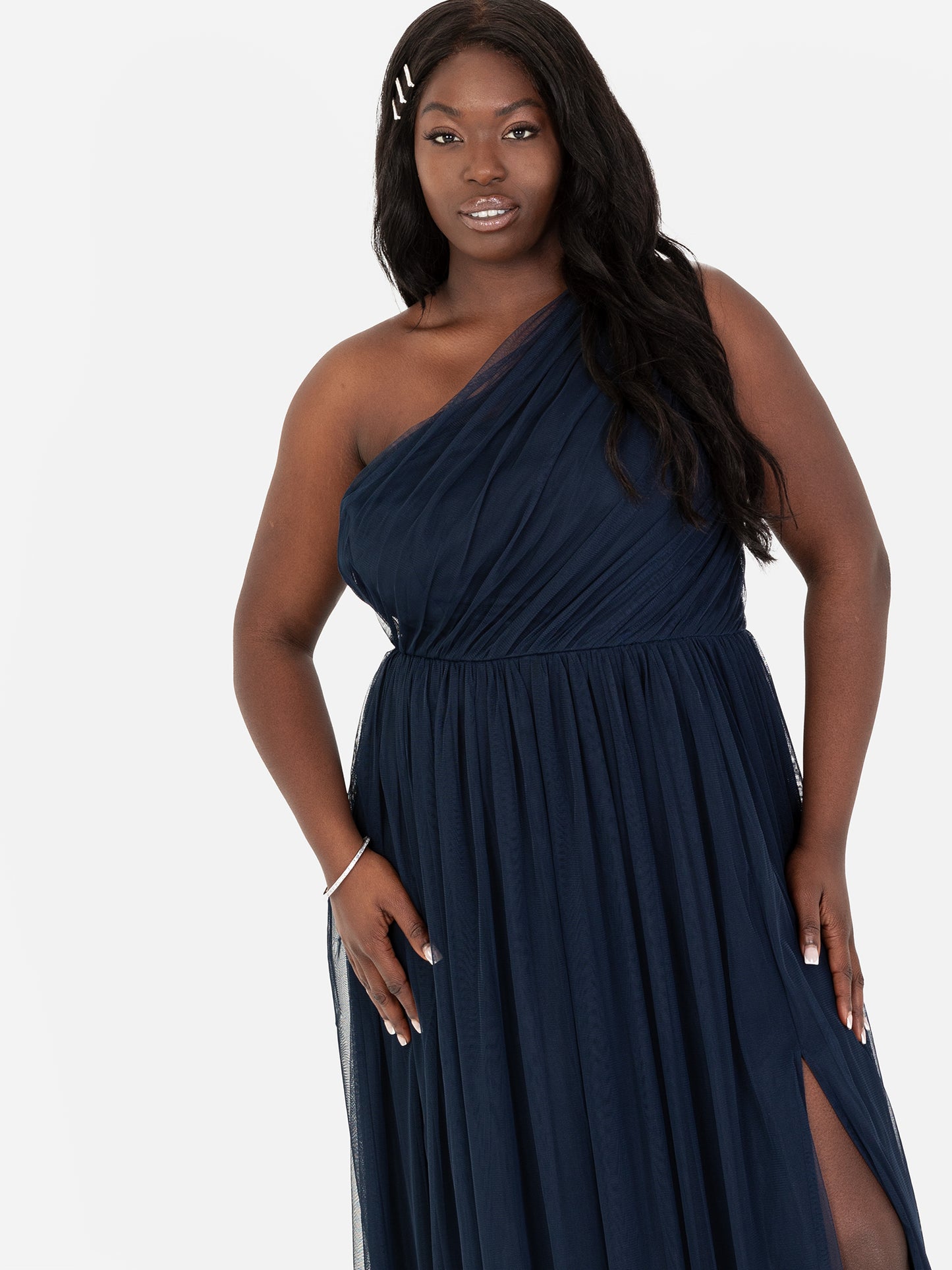 Anaya With Love Recycled Navy One Shoulder Maxi Dress