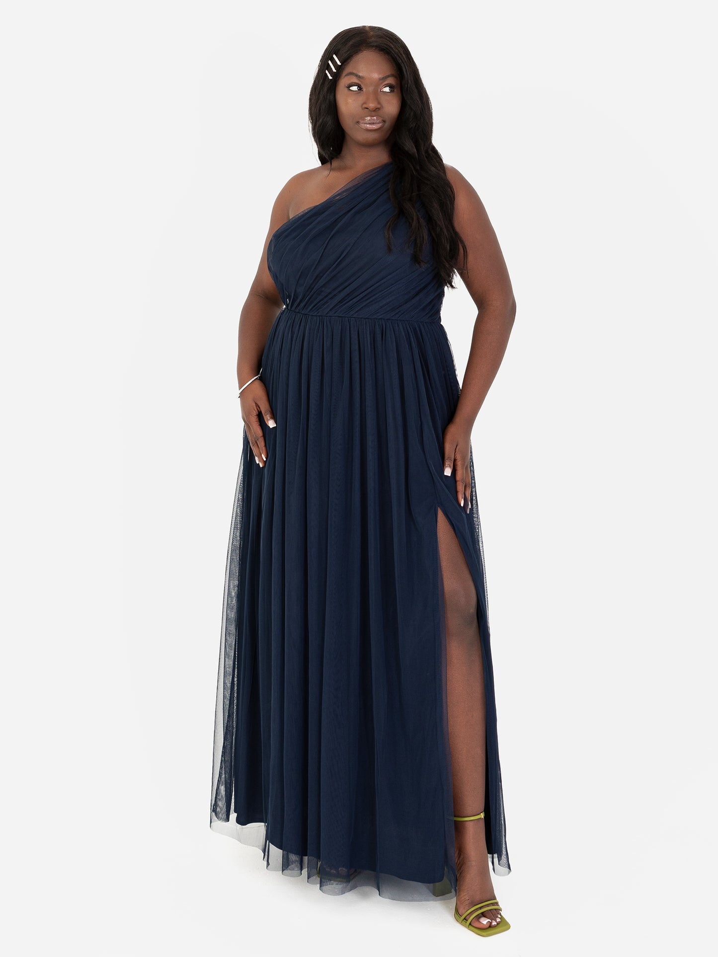 Anaya With Love Recycled Navy One Shoulder Maxi Dress