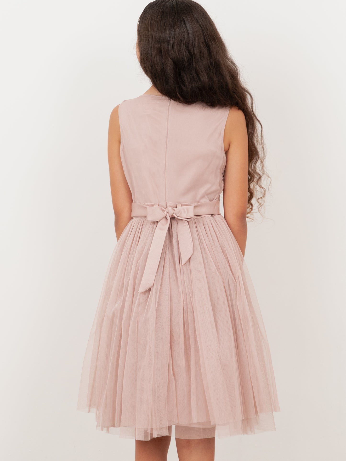Mini Maya Frosted Pink Delicate Sequin Midi Dress with Bow