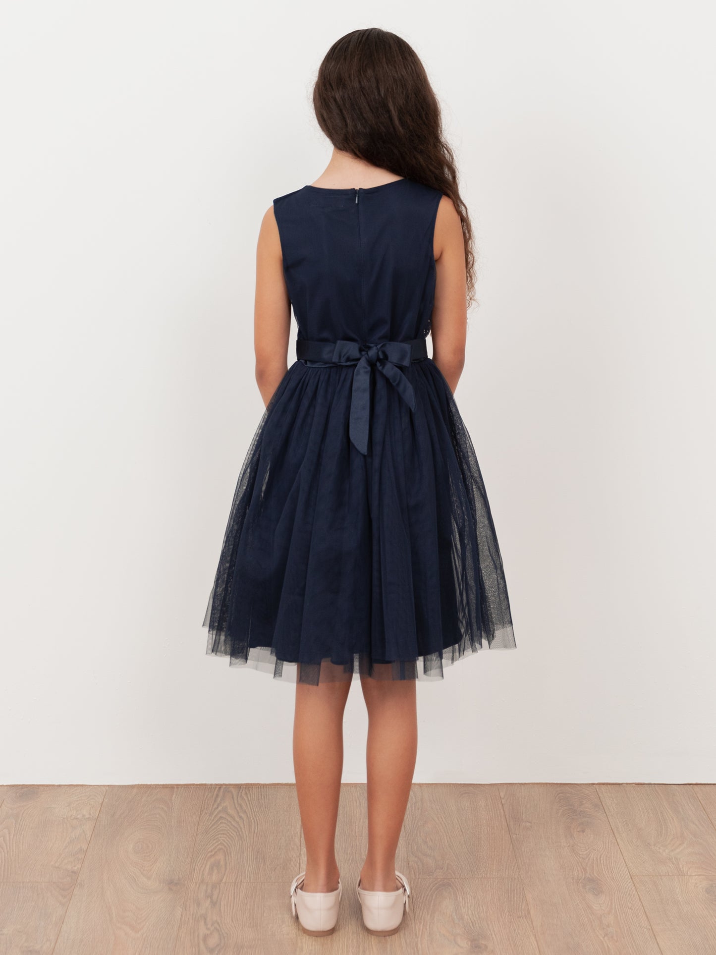 Mini Maya Navy Delicate Sequin Midi Dress With Bow