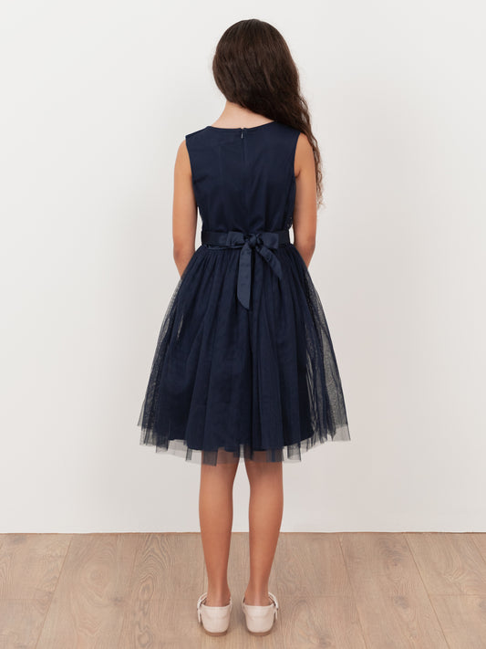 Mini Maya Navy Delicate Sequin Midi Dress With Bow