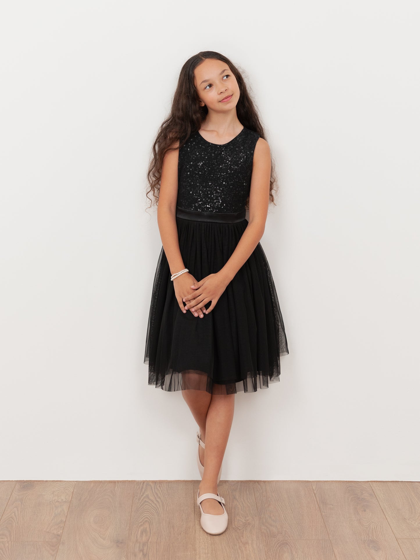 Mini Maya Black Delicate Sequin Midi Dress With Bow