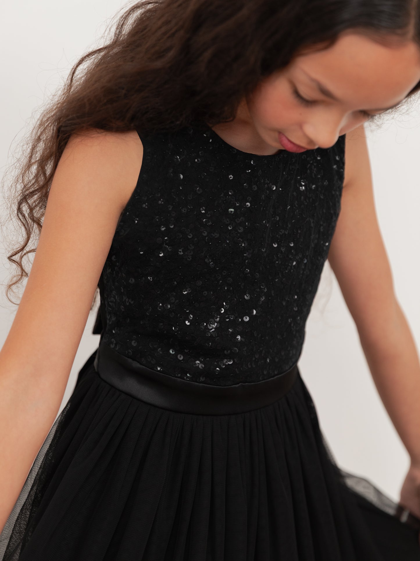Mini Maya Black Delicate Sequin Midi Dress With Bow