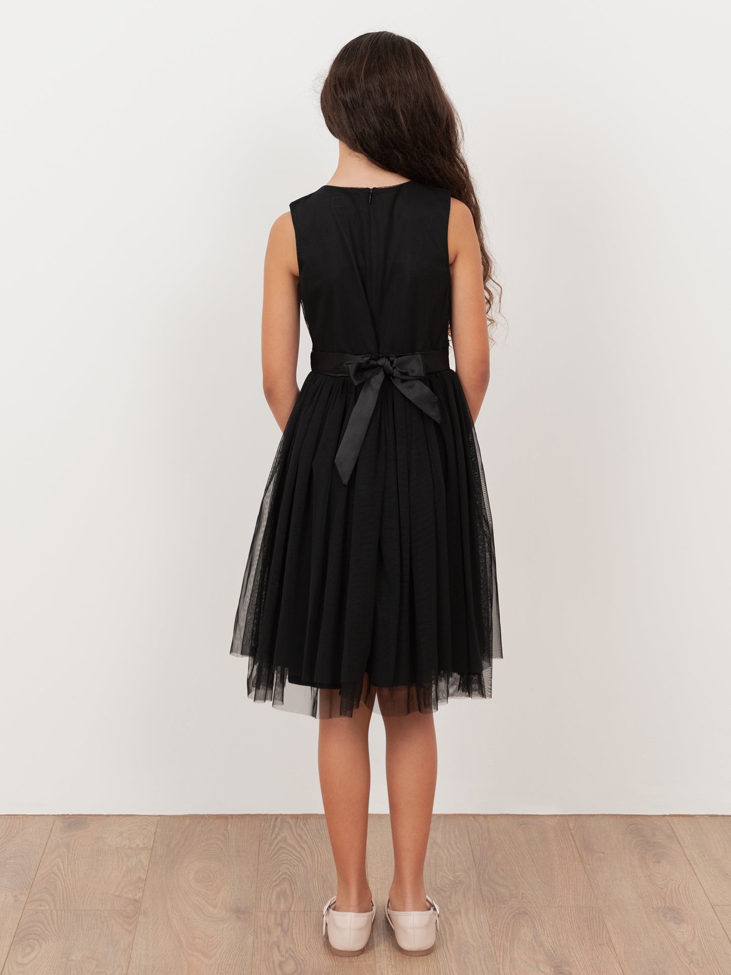 Mini Maya Black Delicate Sequin Midi Dress With Bow