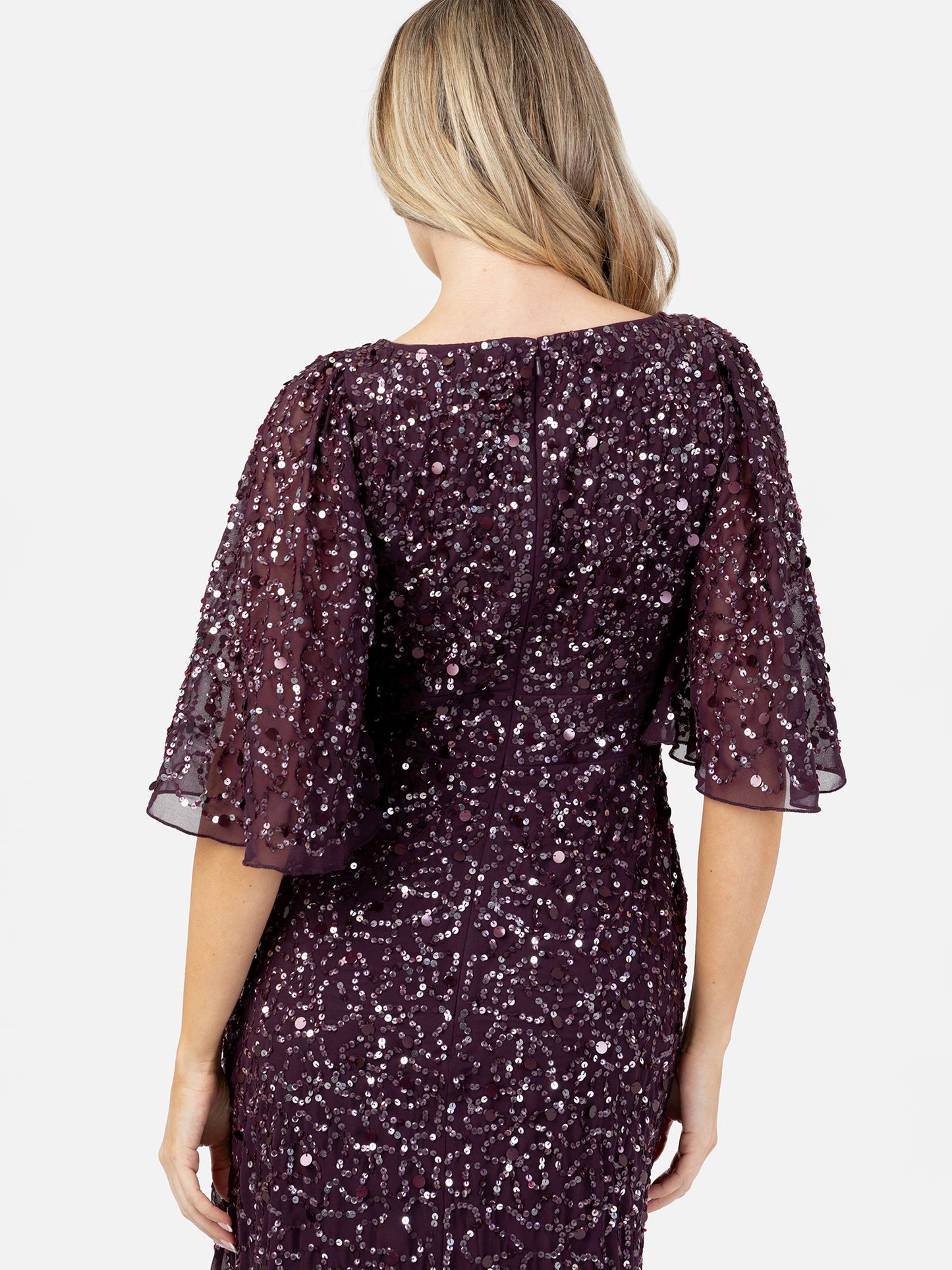 Maya Berry Embellished Angel Sleeve Maxi Dress with Button Detail