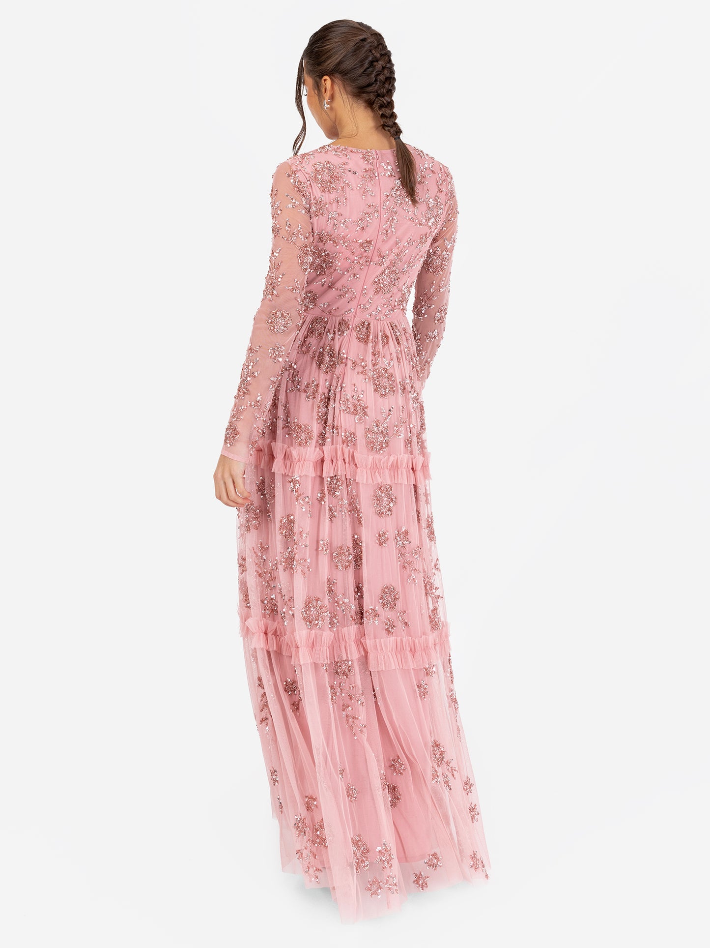 Maya Pink Floral Embellished Long Sleeve Maxi Dress