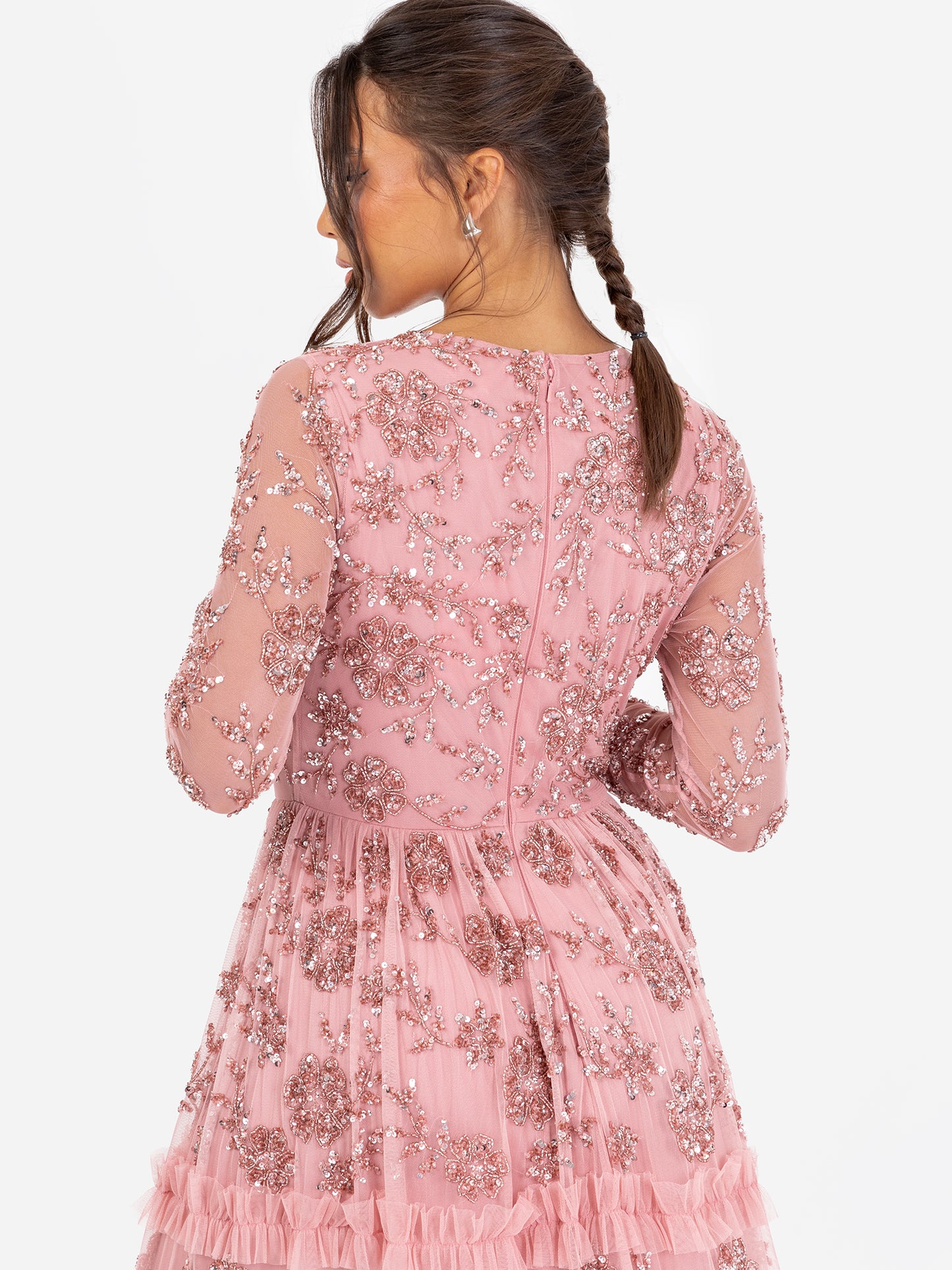 Maya Pink Floral Embellished Long Sleeve Maxi Dress
