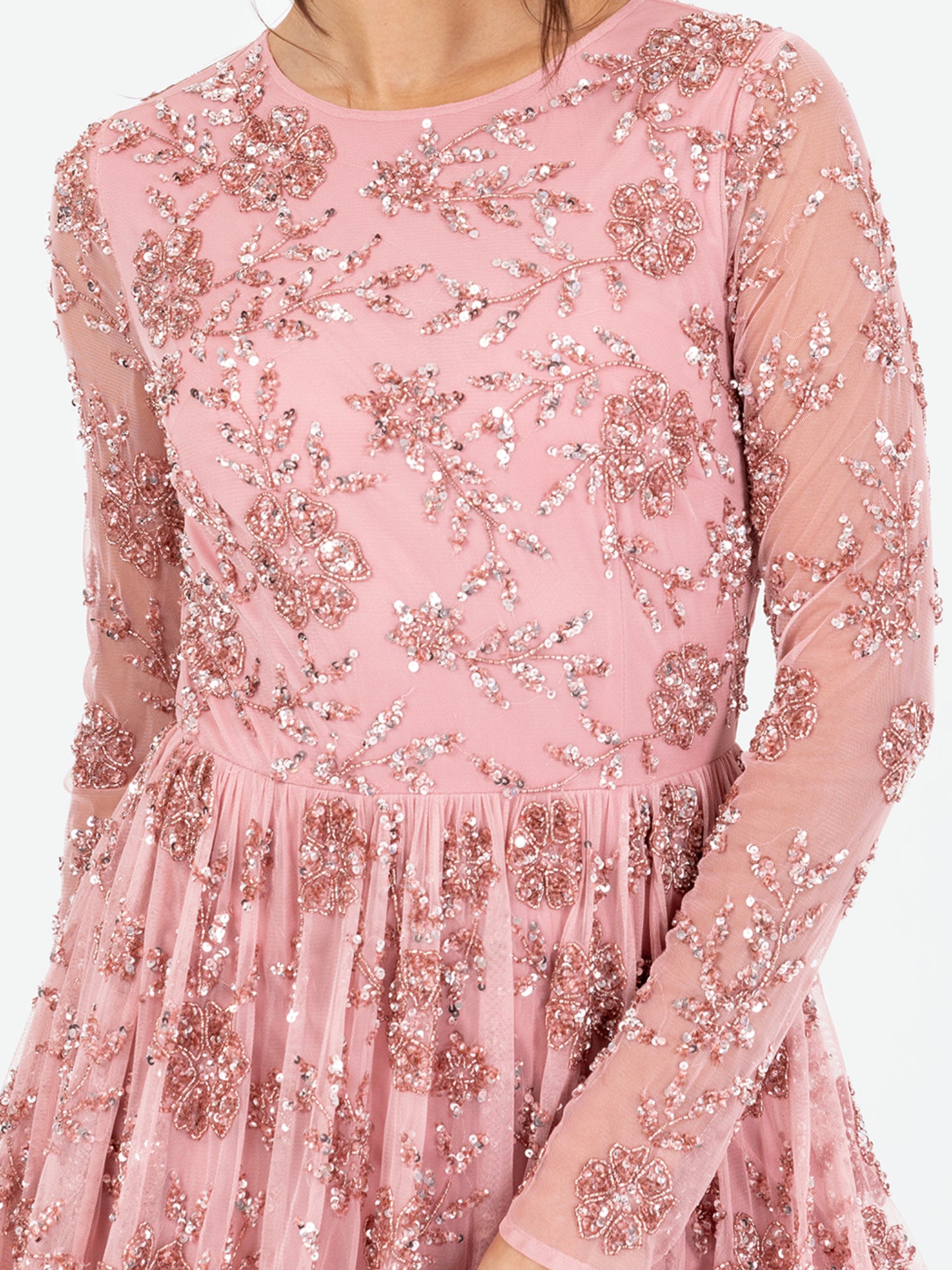 Maya Pink Floral Embellished Long Sleeve Maxi Dress