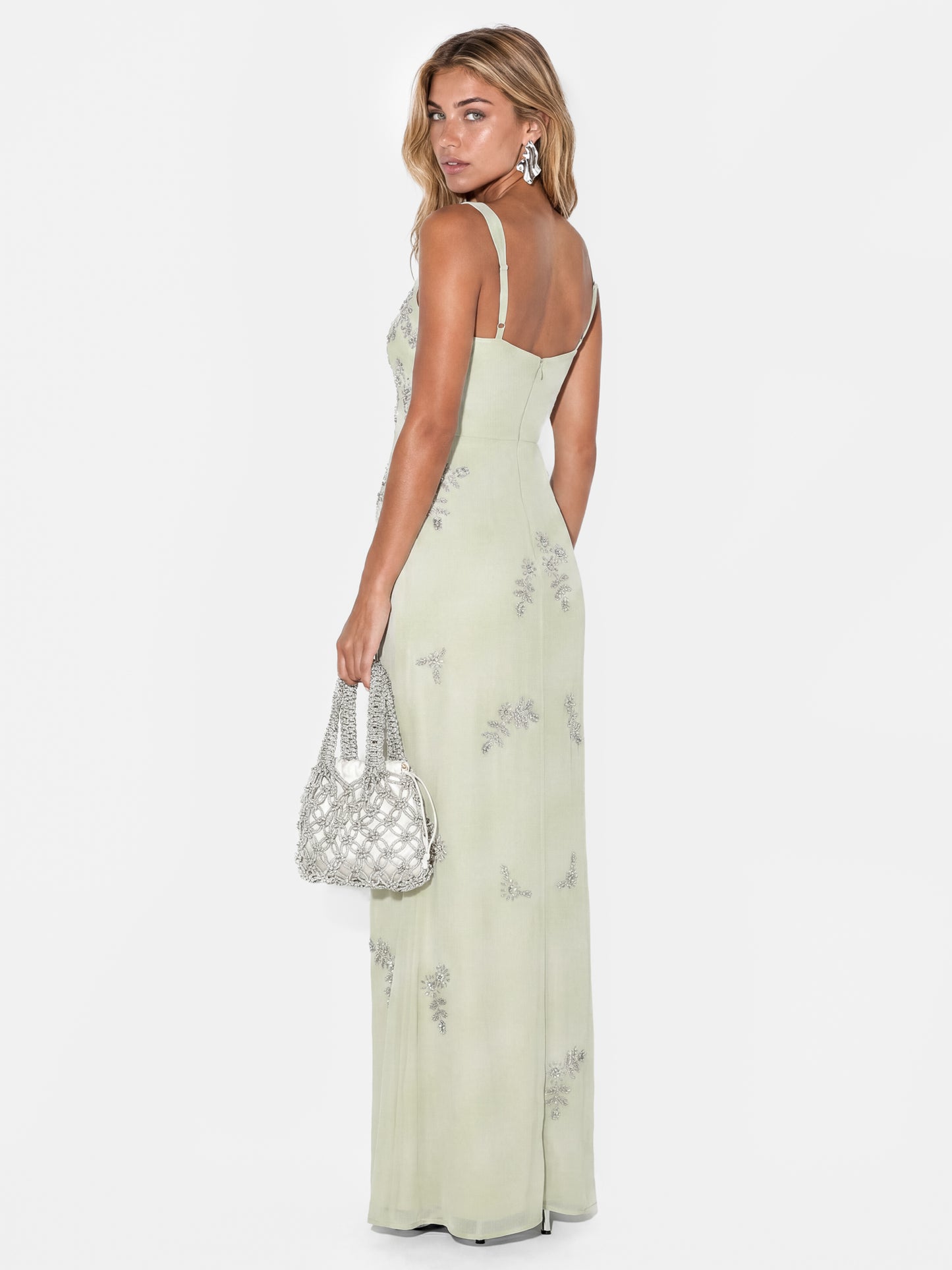 Maya Meadow Green Embellished Strappy Maxi Dress
