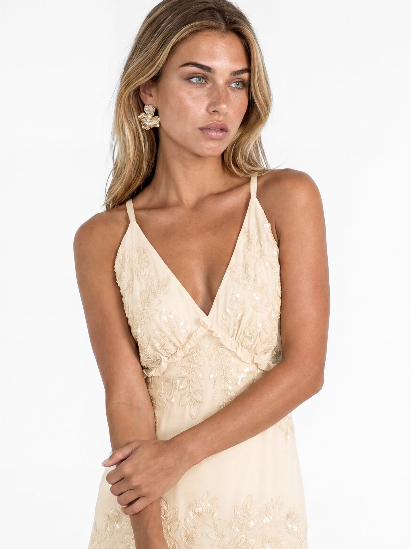 Maya Vanilla Embellished Cami Maxi Dress