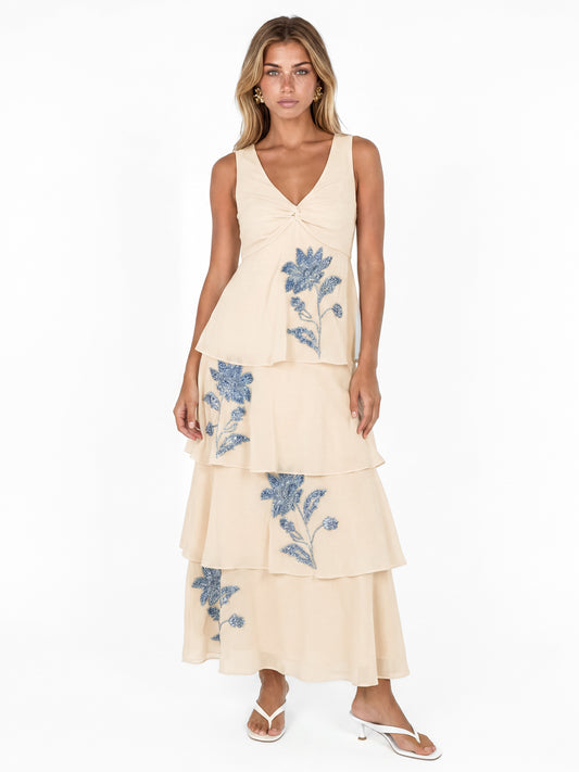 Maya Twist Front Embellished Tiered Midaxi Dress