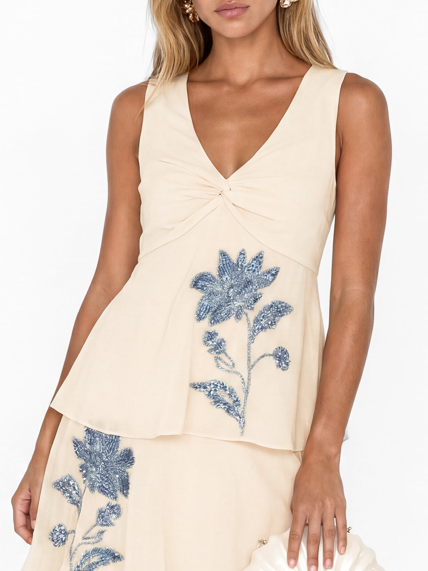Maya Twist Front Embellished Tiered Midaxi Dress
