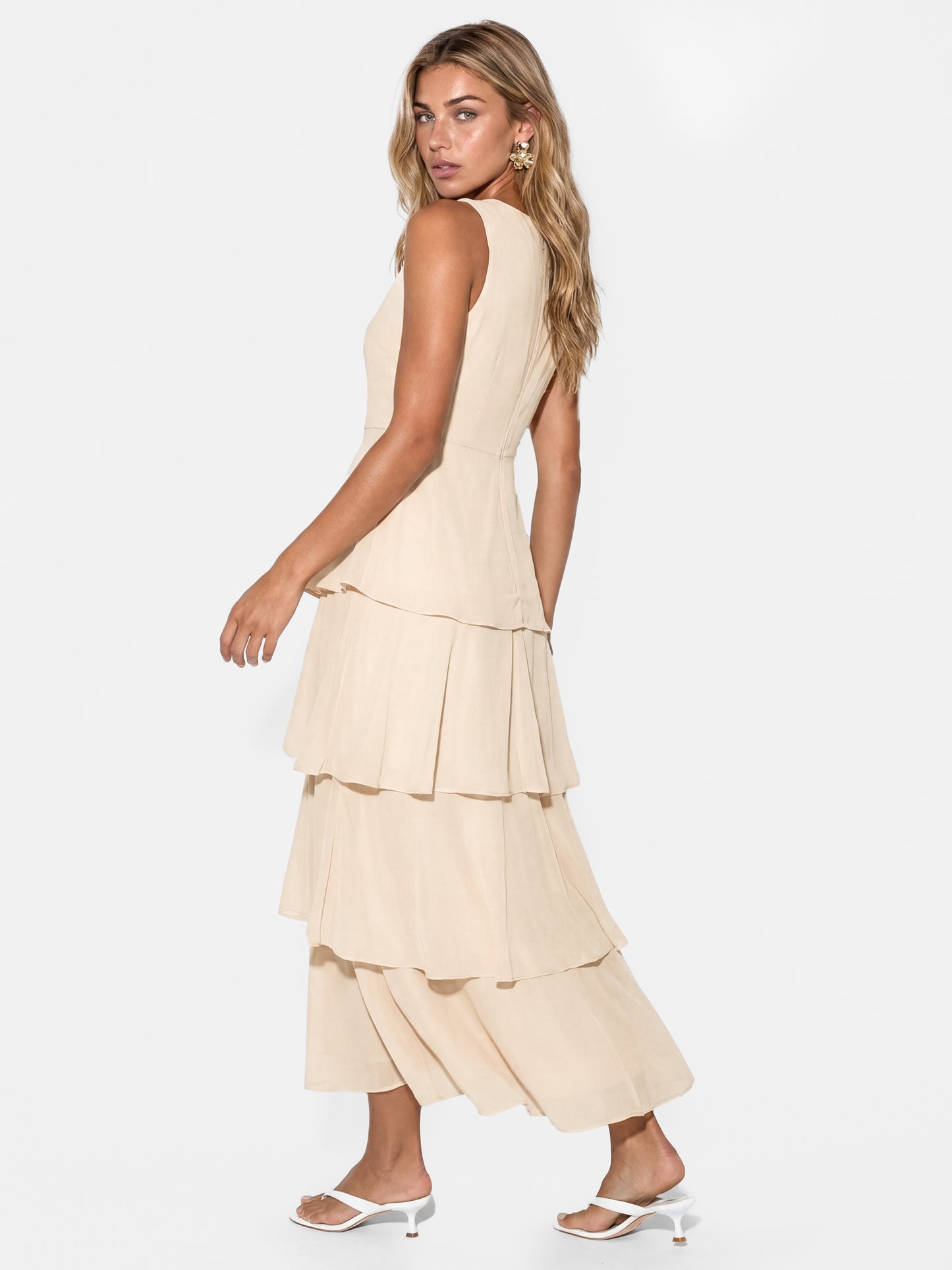 Maya Twist Front Embellished Tiered Midaxi Dress