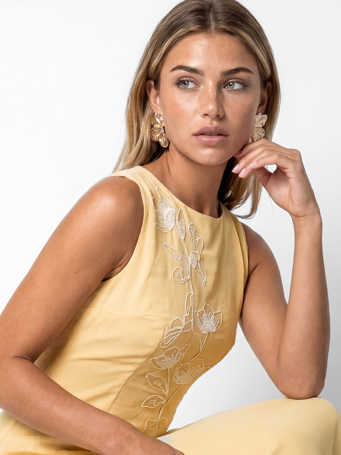 Maya Buttercream Floral Embroidered Cowl Back Maxi Dress